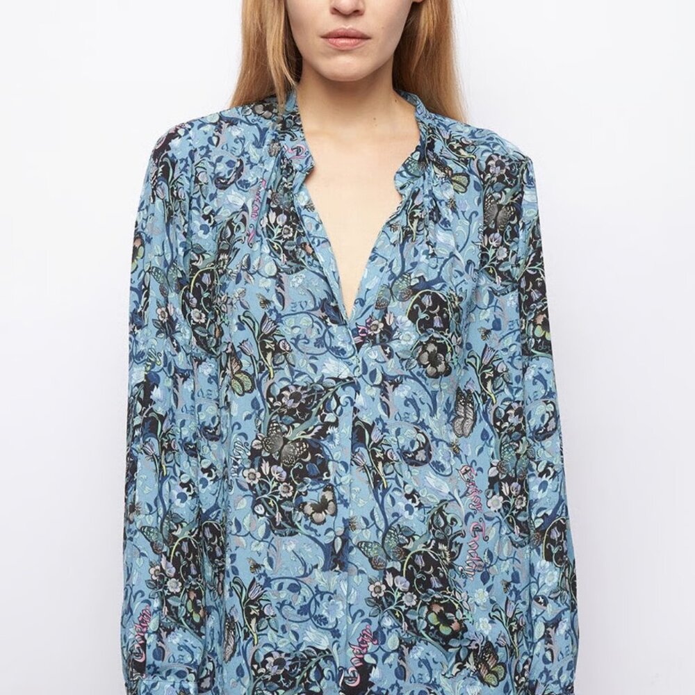 Zadig & Voltaire Womens Medium Tink Bohemian Patch Long Sleeve Blouse Top EUC